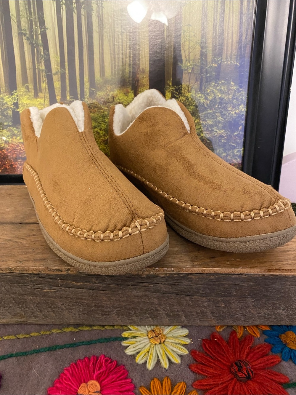 Cozy Tan Suede-Look Slip-On Slippers